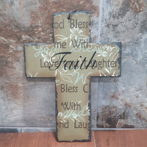 Darico Stone Cross Faith Plaque Wall Hanging - Picture 1 of 9